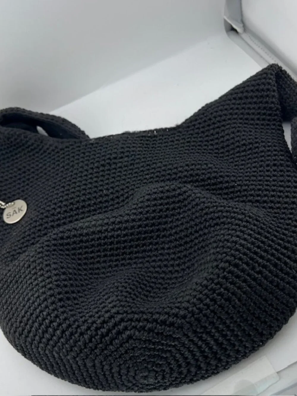 The SAK Vintage Womans Small Crocheted HOBO Shoulder Bag, Lined, Black